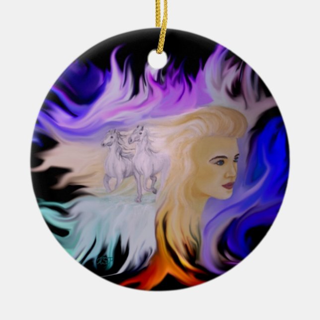 Frau mit Pferd Ceramic Ornament (Front)