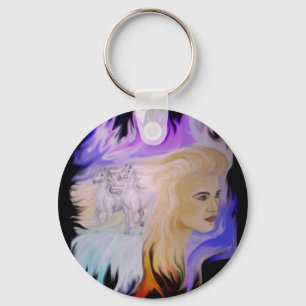 Frau mit Pferd Key Ring