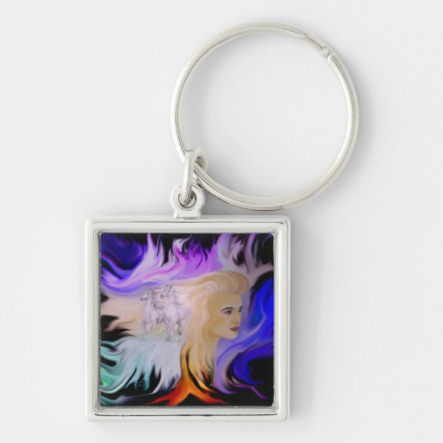 Frau mit Pferd Key Ring (Front)
