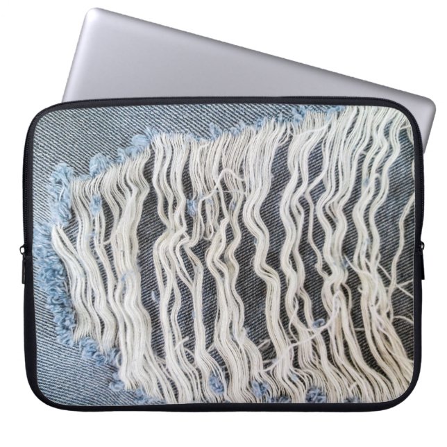Frayed Blue Jean Hole  Laptop Sleeve (Front)