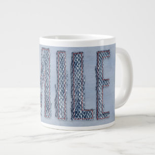 frayed smile in denim large coffee mug