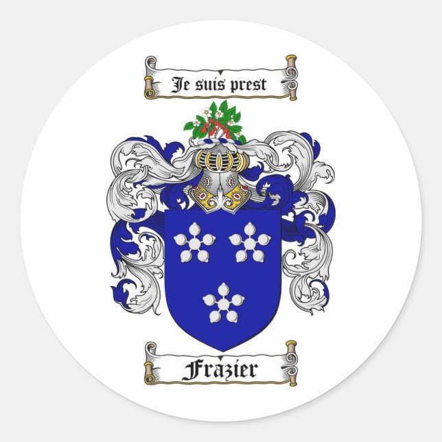 FRAZIER FAMILY CREST -  FRAZIER COAT OF ARMS CLASSIC ROUND STICKER (Front)