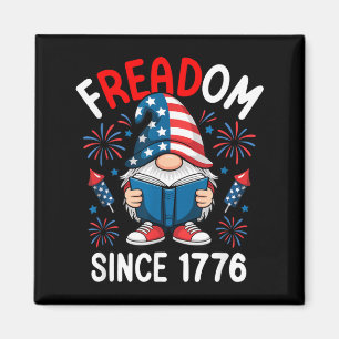 Freadom 1776 Gnome American Flag Reading Book Magnet