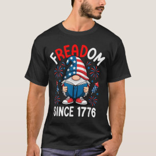 Freadom 1776 Gnome American Flag Reading Book T-Shirt