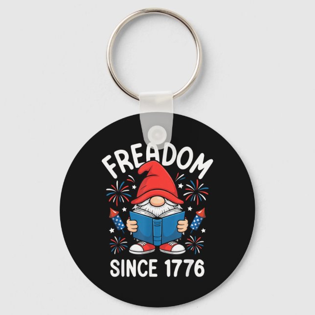 Freadom 1776 Gnome Patriotic American Reading Key Ring (Front)