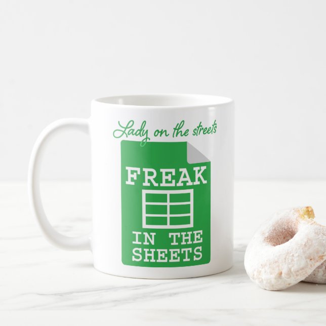 Freak In The Sheets Funny Spreadsheet Coffee Mug (With Donut)