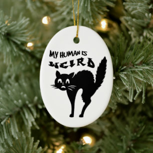 Freaked-out cat ceramic ornament