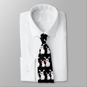 Freaked White bunnies withe red eyes Black pattern Tie