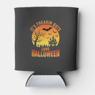 Freakin Bats Love Halloween Haunted Castle Design_ Can Cooler