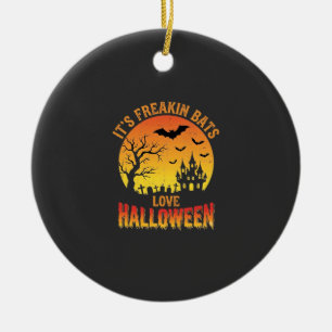 Freakin Bats Love Halloween Haunted Castle Design_ Ceramic Ornament