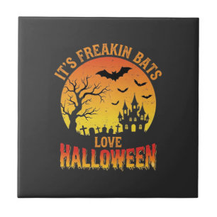Freakin Bats Love Halloween Haunted Castle Design_ Ceramic Tile