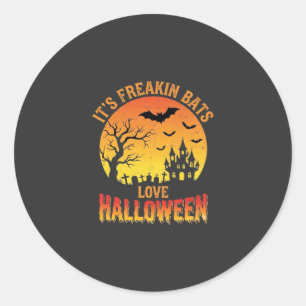 Freakin Bats Love Halloween Haunted Castle Design_ Classic Round Sticker