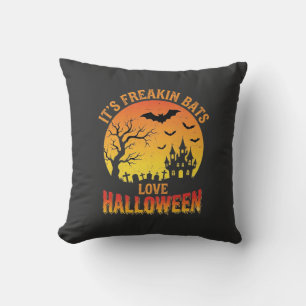 Freakin Bats Love Halloween Haunted Castle Design_ Cushion