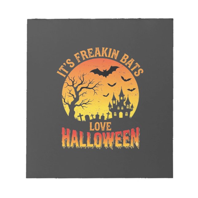 Freakin Bats Love Halloween Haunted Castle Design_ Notepad (Front)