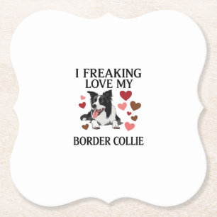 Freaking Love Border Collie Dog Hearts_1 Paper Coaster