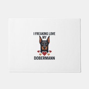 Freaking Love Dobermann Dog Red Hearts_1 Doormat