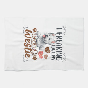 Freaking Love Westie Dog Hearts Paws_1 Tea Towel