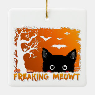 Freaking Meowt – Cute Spooky Black Cat Halloween Ceramic Ornament