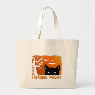 Freaking Meowt – Cute Spooky Black Cat Halloween Large Tote Bag