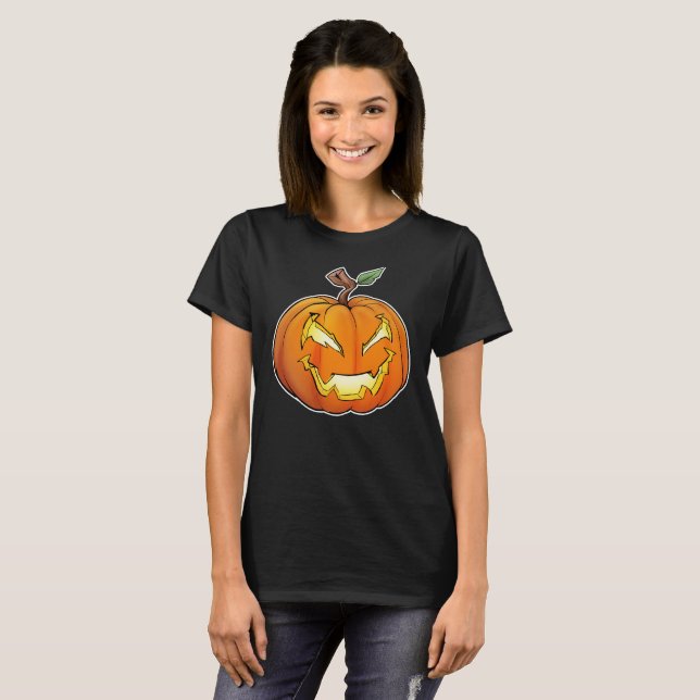 Freaky Cartoon Jack-O-Lantern (Black) T-Shirt (Front Full)