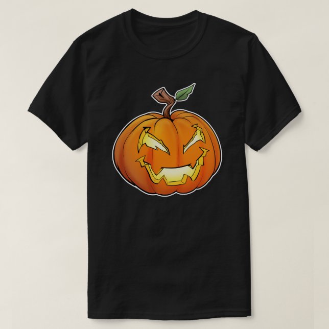 Freaky Cartoon Jack-O-Lantern (Black) T-Shirt (Design Front)