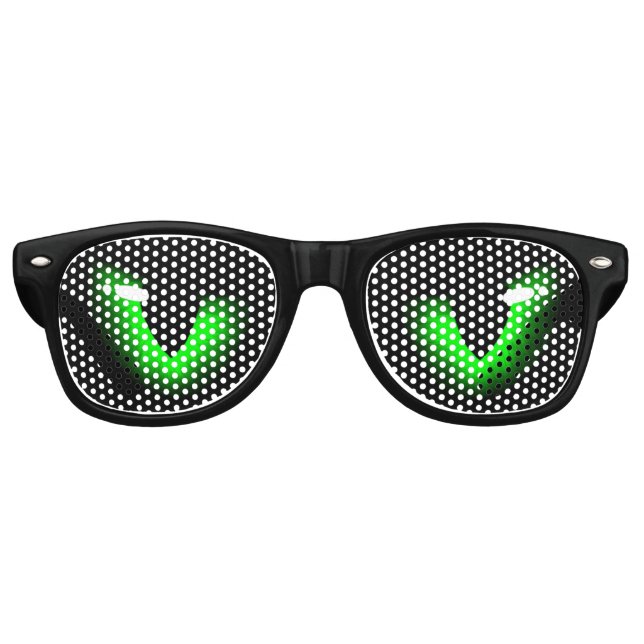 Freaky Green Grumpy Animal Cat Eyes Retro Sunglasses (Front)