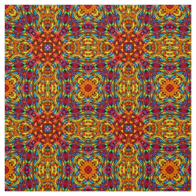 Freaky Tiki Red Vintage Fractal Kaleidoscope Fabric (Swatch)