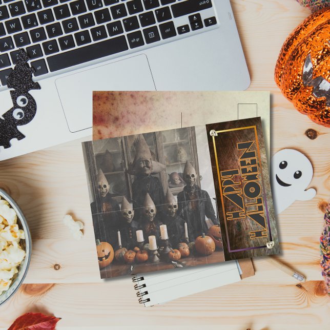 Freaky Vintage Halloween Masked Figures Holiday Postcard (Creator Uploaded)