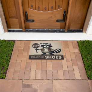 Frecher Waschbär Schuhe ausziehen sauberes Haus Doormat
