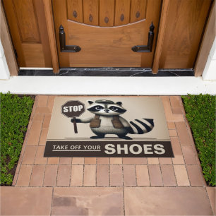 Frecher Waschbär Schuhe ausziehen sauberes Haus Doormat