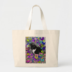 Freckles in Butterflies II - Tux Kitty Cat Large Tote Bag