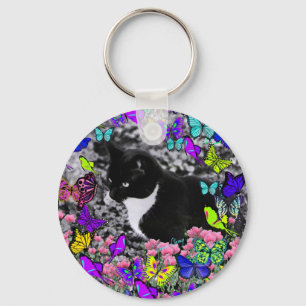 Freckles in Butterflies II - Tuxedo Cat Key Ring