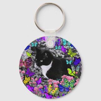 Freckles in Butterflies II - Tuxedo Cat Key Ring