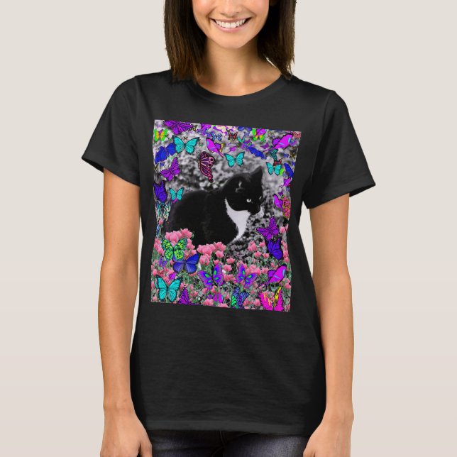 Freckles in Butterflies II - Tuxedo Cat T-Shirt (Front)