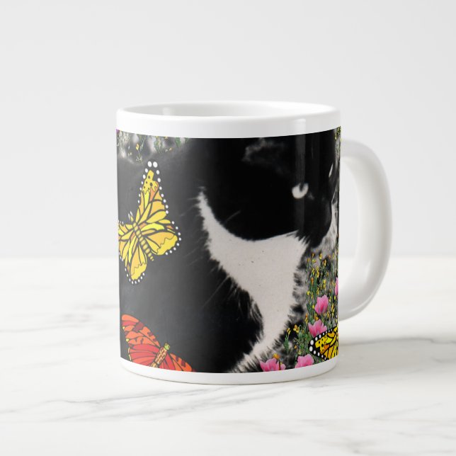 Freckles in Butterflies - Tux Kitty Cat Large Coffee Mug (Front Right)