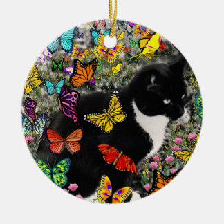 Freckles in Butterflies - Tuxedo Kitty Ceramic Ornament