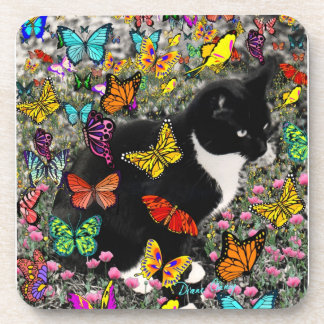 Freckles in Butterflies - Tuxedo Kitty Coaster