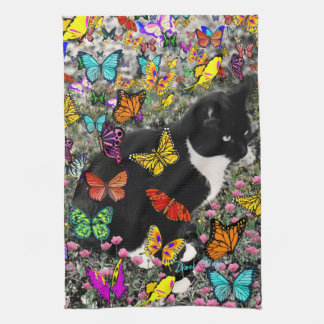 Freckles in Butterflies - Tuxedo Kitty Tea Towel