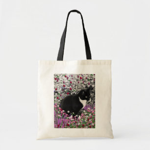 Freckles in Flowers II - Black and White Kitty Cat Tote Bag