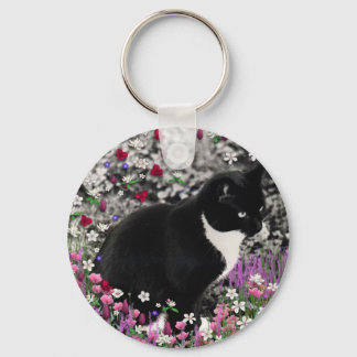 Freckles in Flowers II - Tuxedo Cat Key Ring