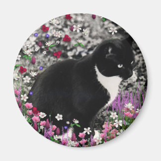 Freckles in Flowers II - Tuxedo Cat Magnet