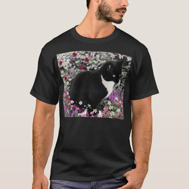 Freckles in Flowers II - Tuxedo Cat T-Shirt (Front)