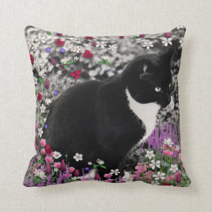 Freckles in Flowers II - Tuxedo Kitty Cat Cushion