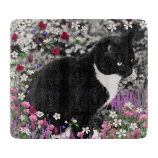 Freckles in Flowers II, Tuxedo Kitty Cat Cutting Board