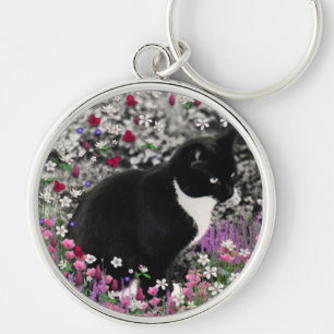 Freckles in Flowers II - Tuxedo Kitty Cat Key Ring