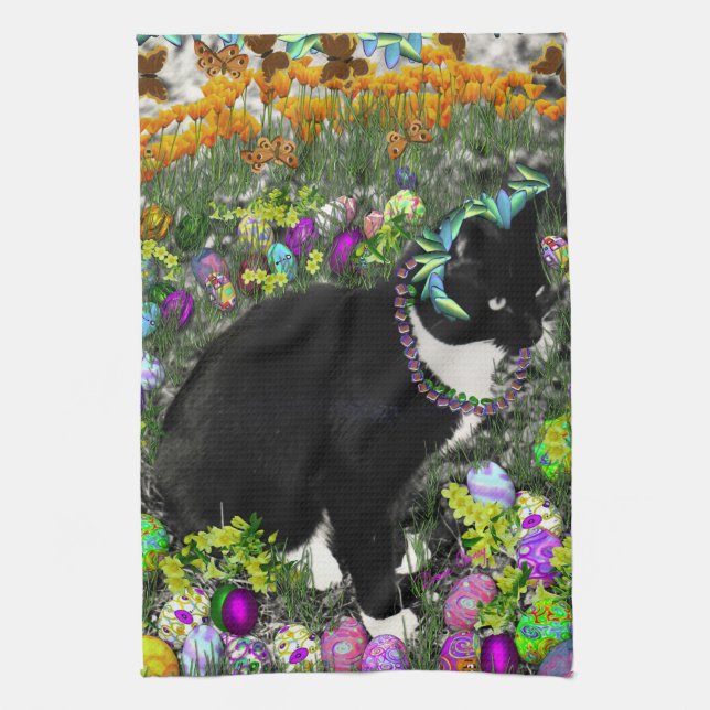 Freckles in the Hunt for Easter Eggs Tea Towel (Vertical)