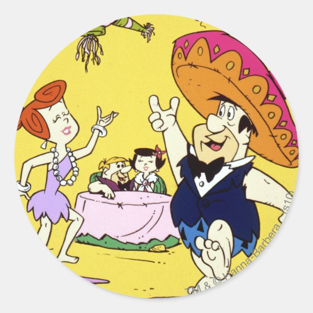 Fred Flintstone Wilma Barney and Betty Fiesta Classic Round Sticker (Front)