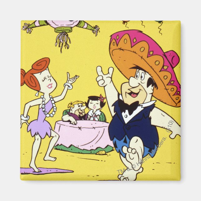 Fred Flintstone Wilma Barney and Betty Fiesta Magnet (Front)