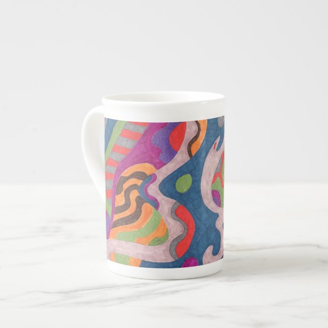 "Fred the Cosmic Worm" Abstract Art Bone China Mug (Front Left)