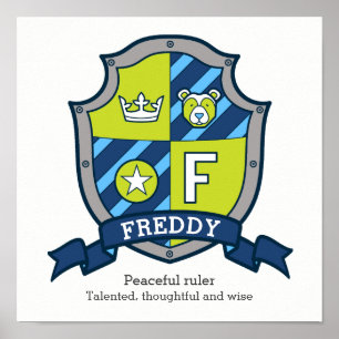 Freddy letter F boys name meaning coat of arms Poster